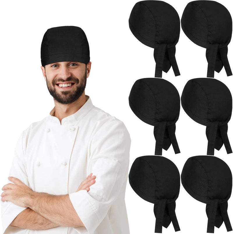 Chuarry Chef Hat Tie Back for Men Adjustable Chef Cap Bandana Skull Cap Black Breathable Cooking Hat for Men Women - Image 1